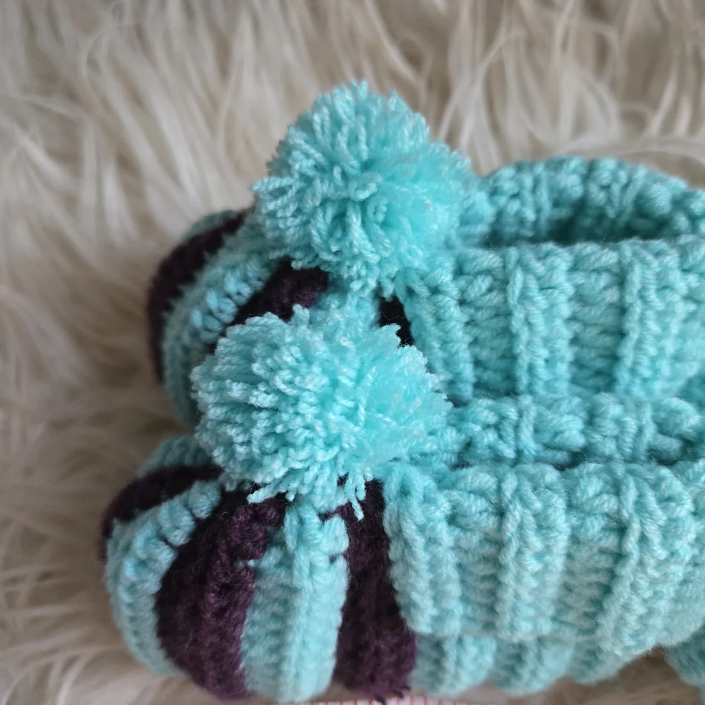 Cozy Knit Handmade Baby Booties - Teal and Purple